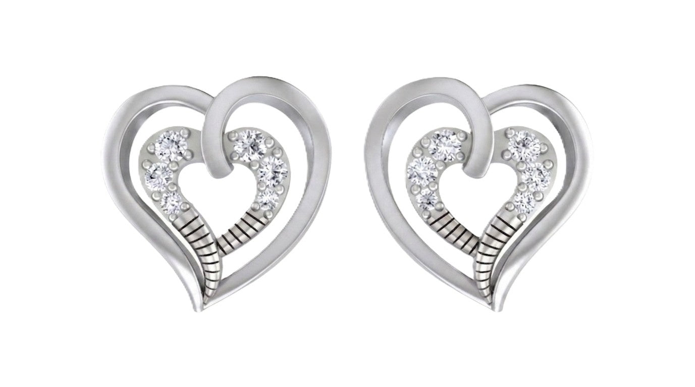 White gold and diamond heart-shaped stud earring on a white background.