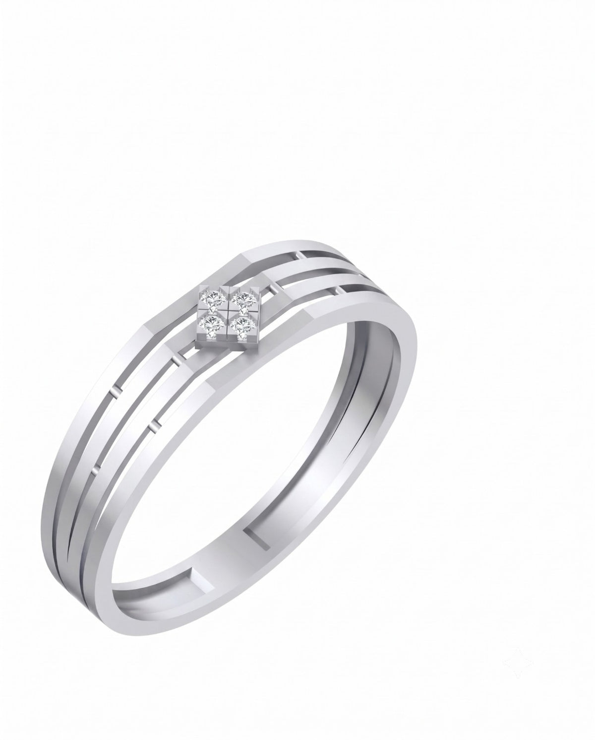 White gold ring with a diamond on a white background