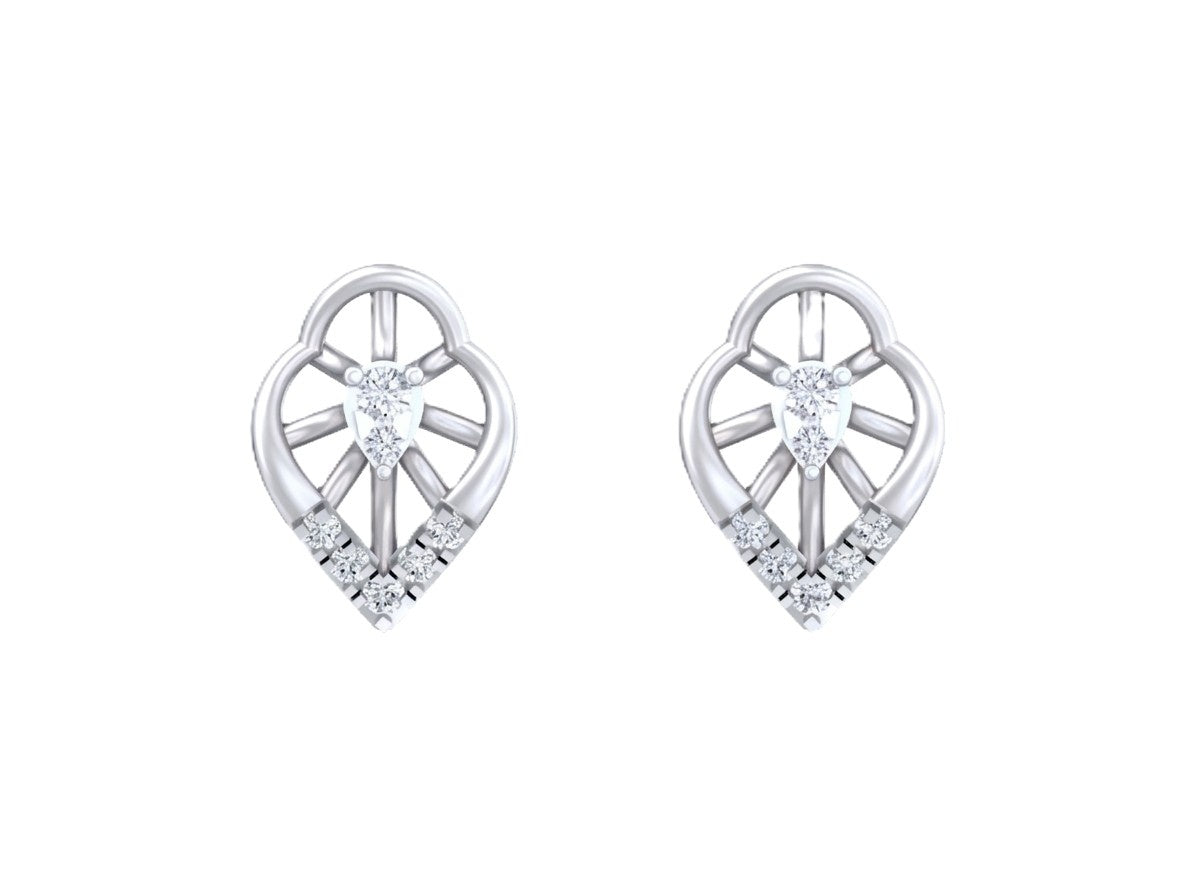 White gold and diamond stud earring on a white background.