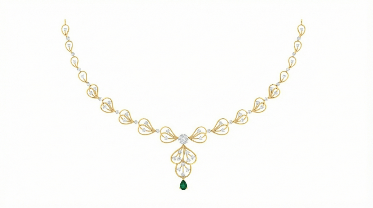 14K Gold & Diamond Gemstone Necklace Set KRI44013NG