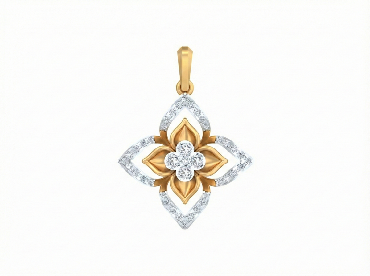 18K Gold & Diamond Floral Pendant Set KRK40199P
