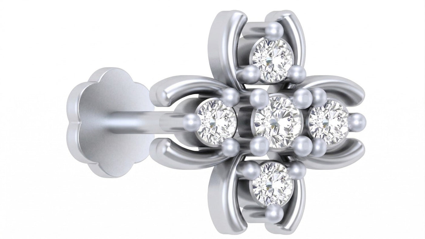 White Gold and diamond stud nose pin-like stones on a white background