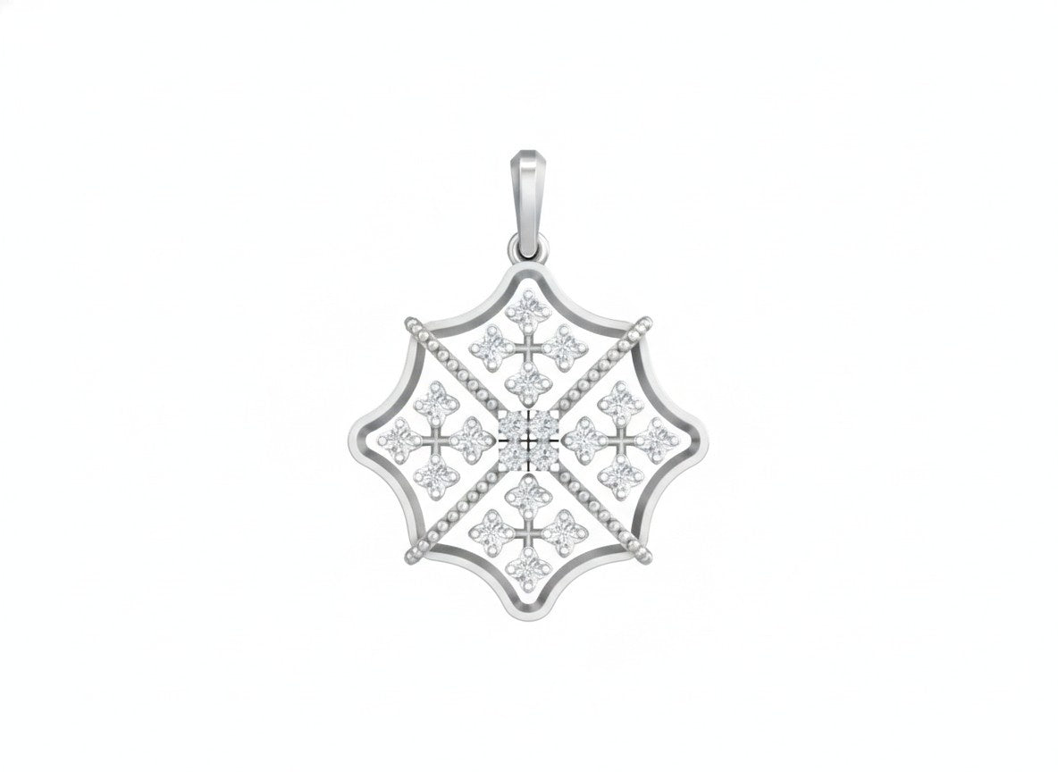 White gold and diamond pendant on white background