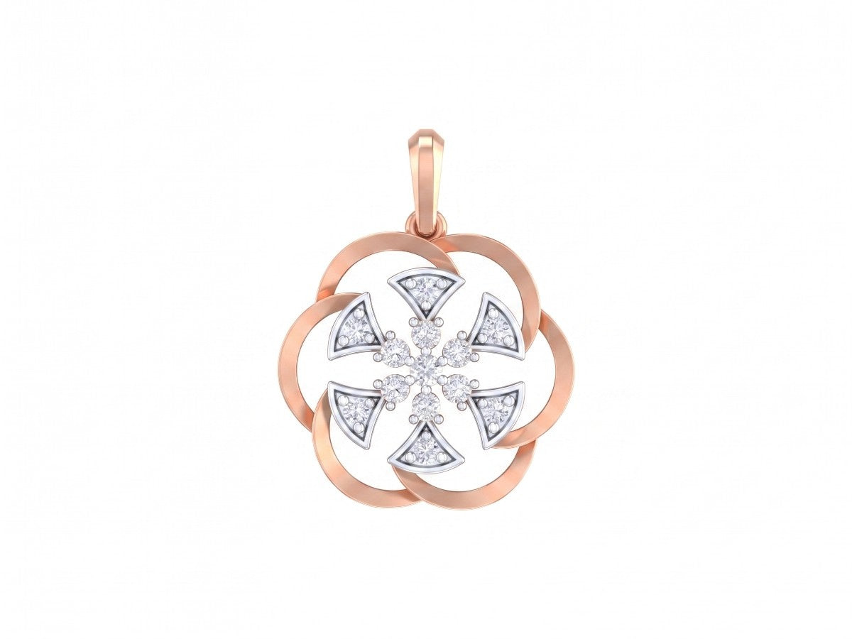 Rose gold and diamond pendant on white background