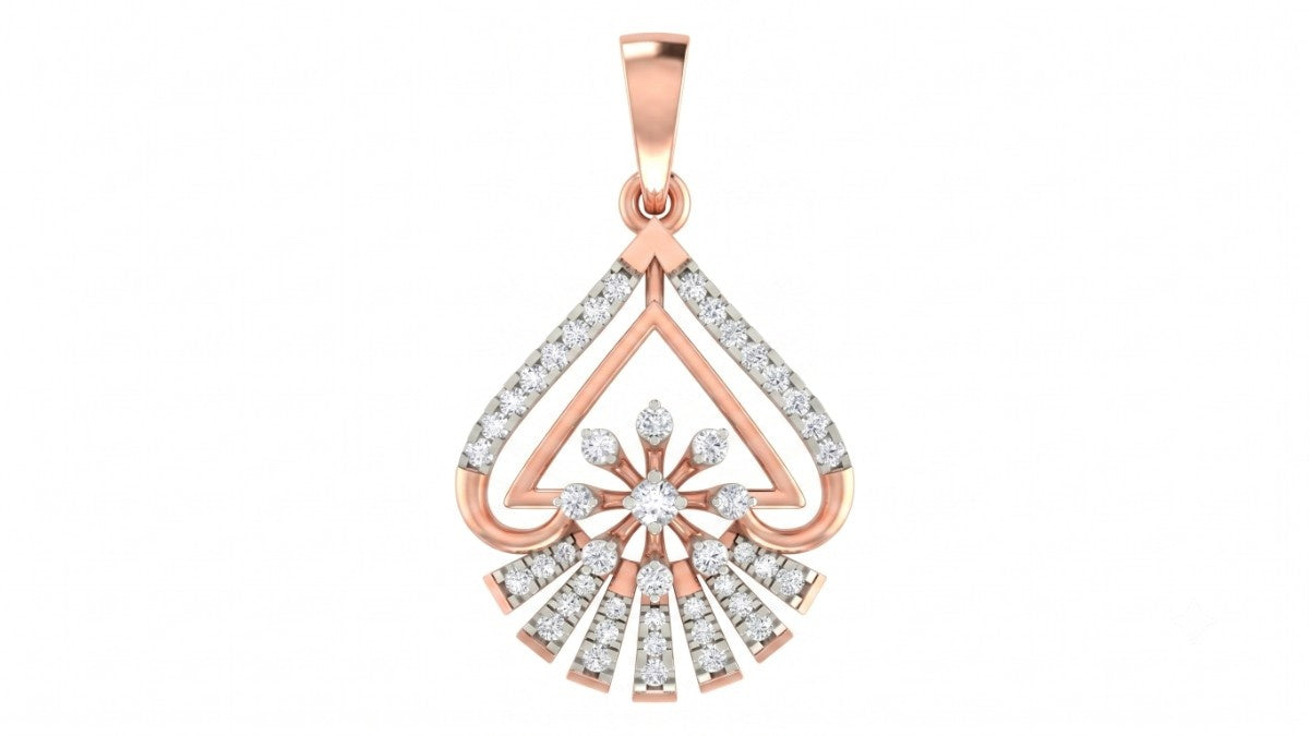 Rose gold and diamond pendant on white background