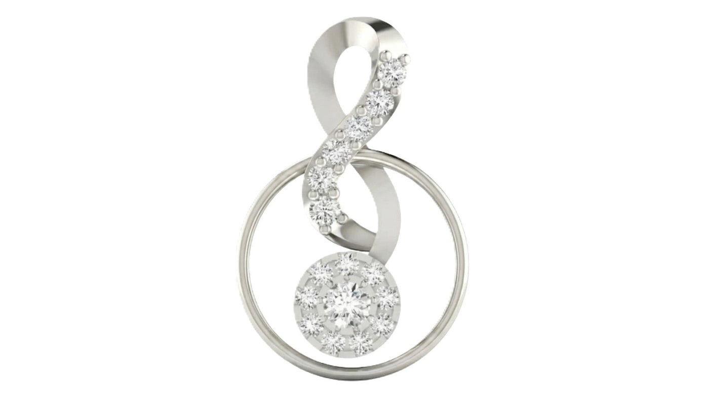 White gold and diamond pendant with circular design on a white background