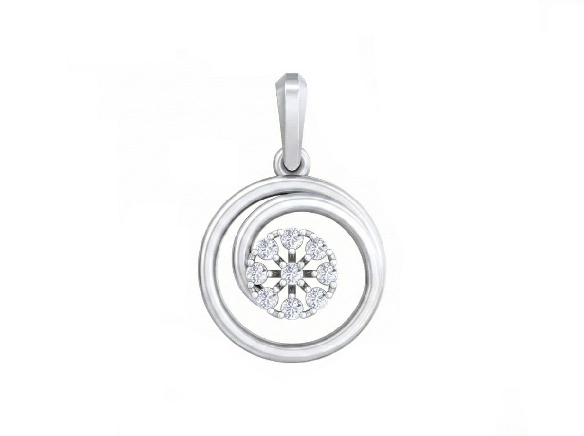 White gold pendant with a circular design on a white background
