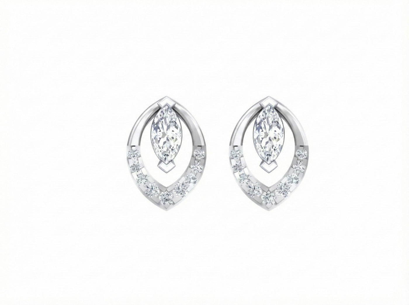 Pair of white gold and diamond stud earrings Marquise-design on a white background