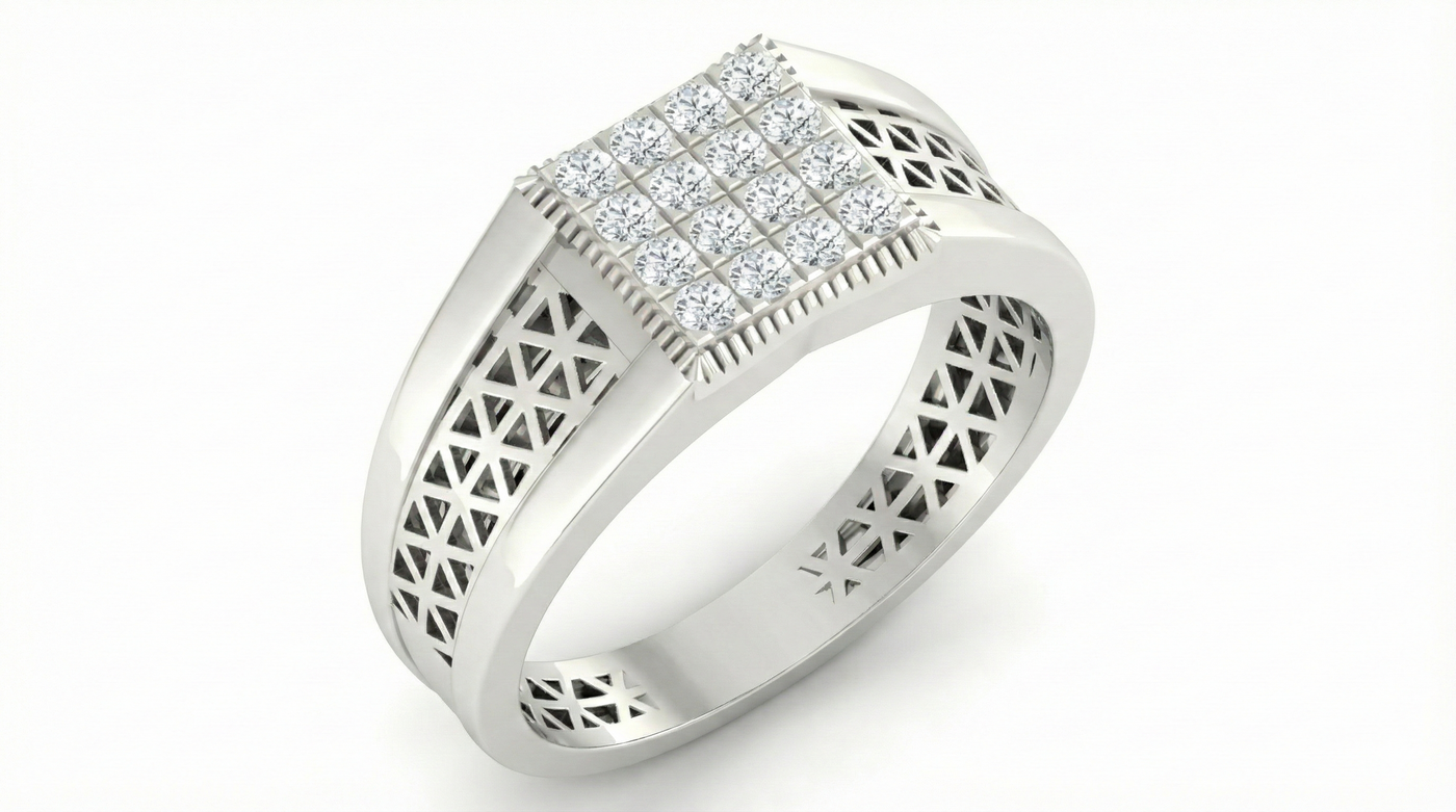 Gold & Diamond Square Ring For Men KRC20173