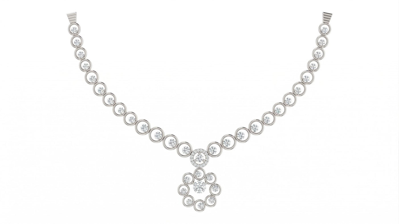 White gold necklace with a floral clasp on a white background