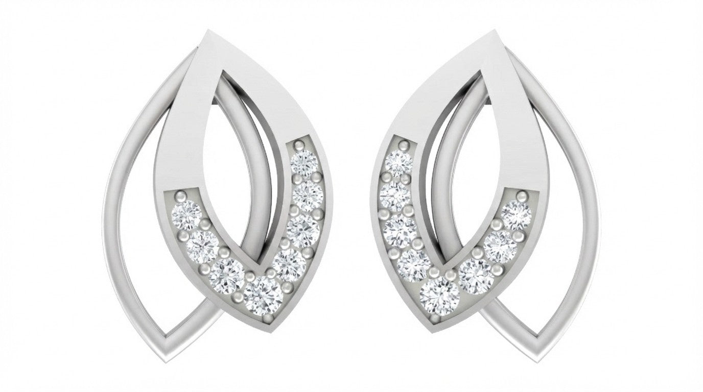 White gold and diamond earrings on a white background.