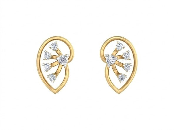 Yellow gold and diamond earrings on a white background.