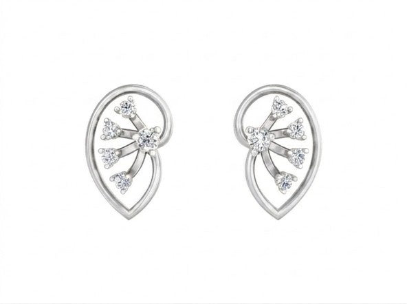 White gold and diamond earrings on a white background.