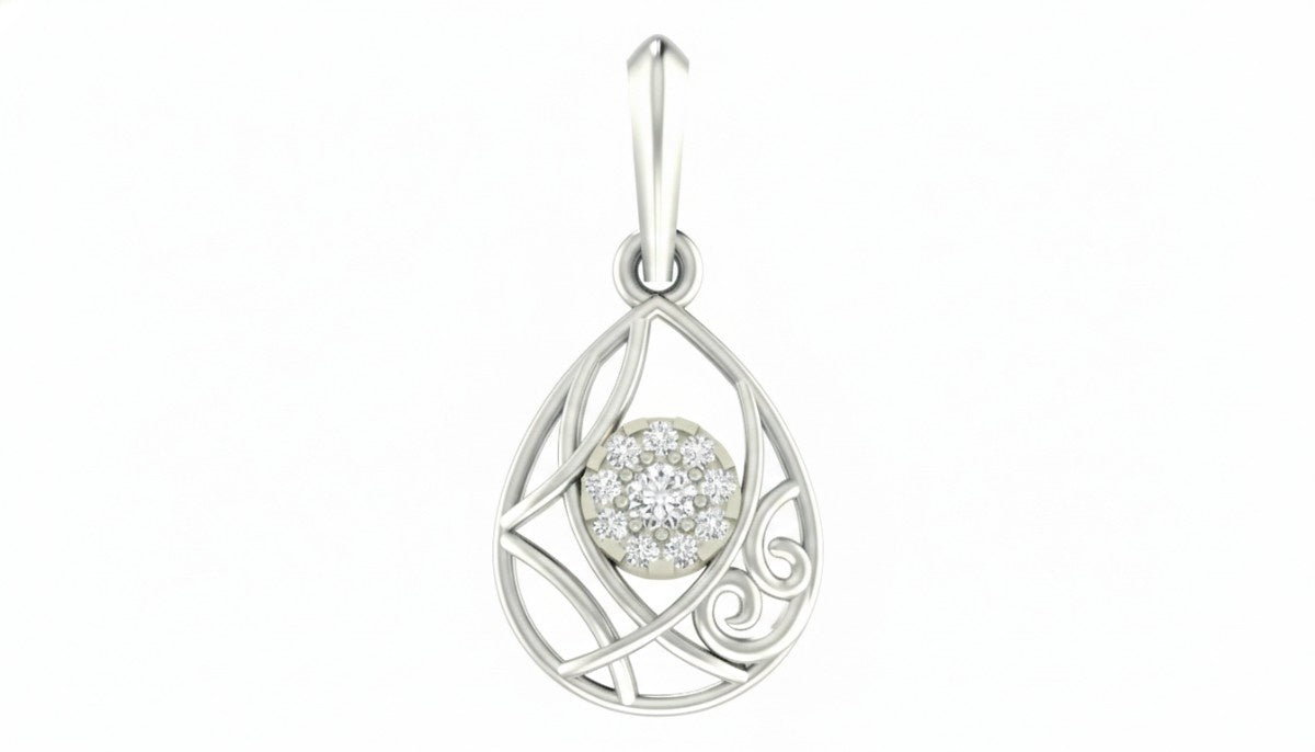 white gold pendant with intricate design on a white background