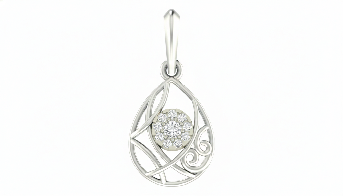 Gold & Diamond Teardrop Cluster PENDANT SET KRC40564