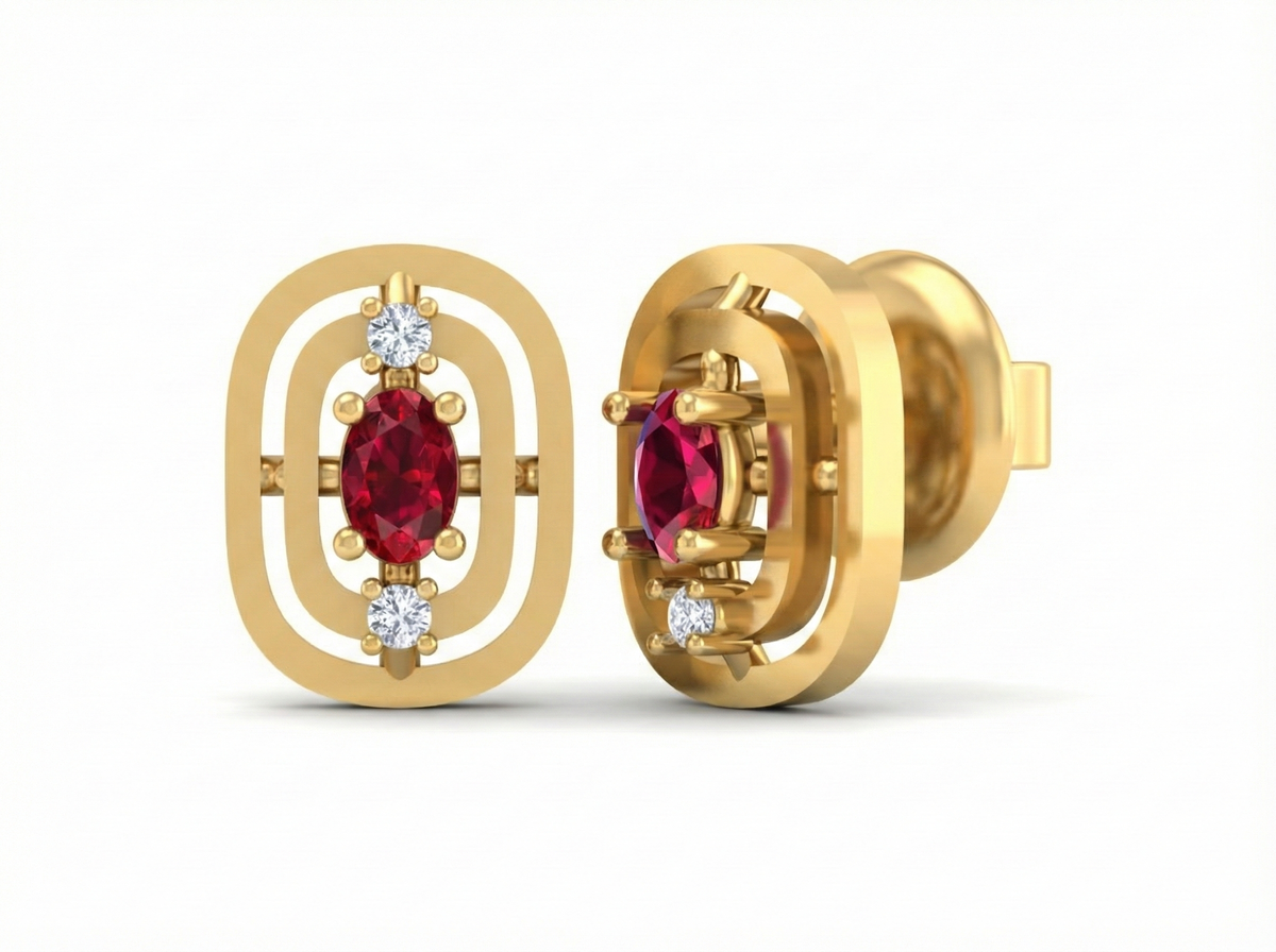 18K Gold & Diamond Women Gemstone Earring KSK060