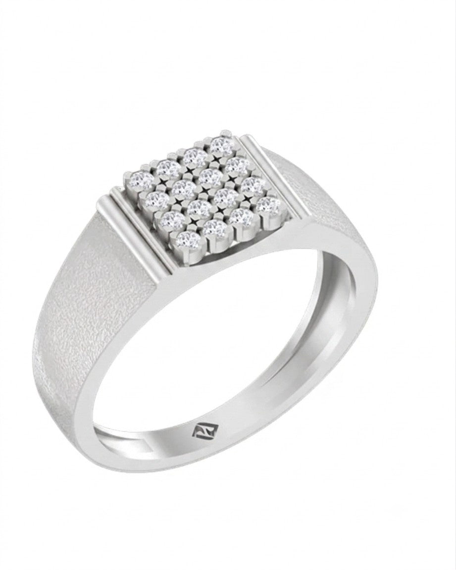 A white gold ring featuring a square cluster, shown on a plain white background.