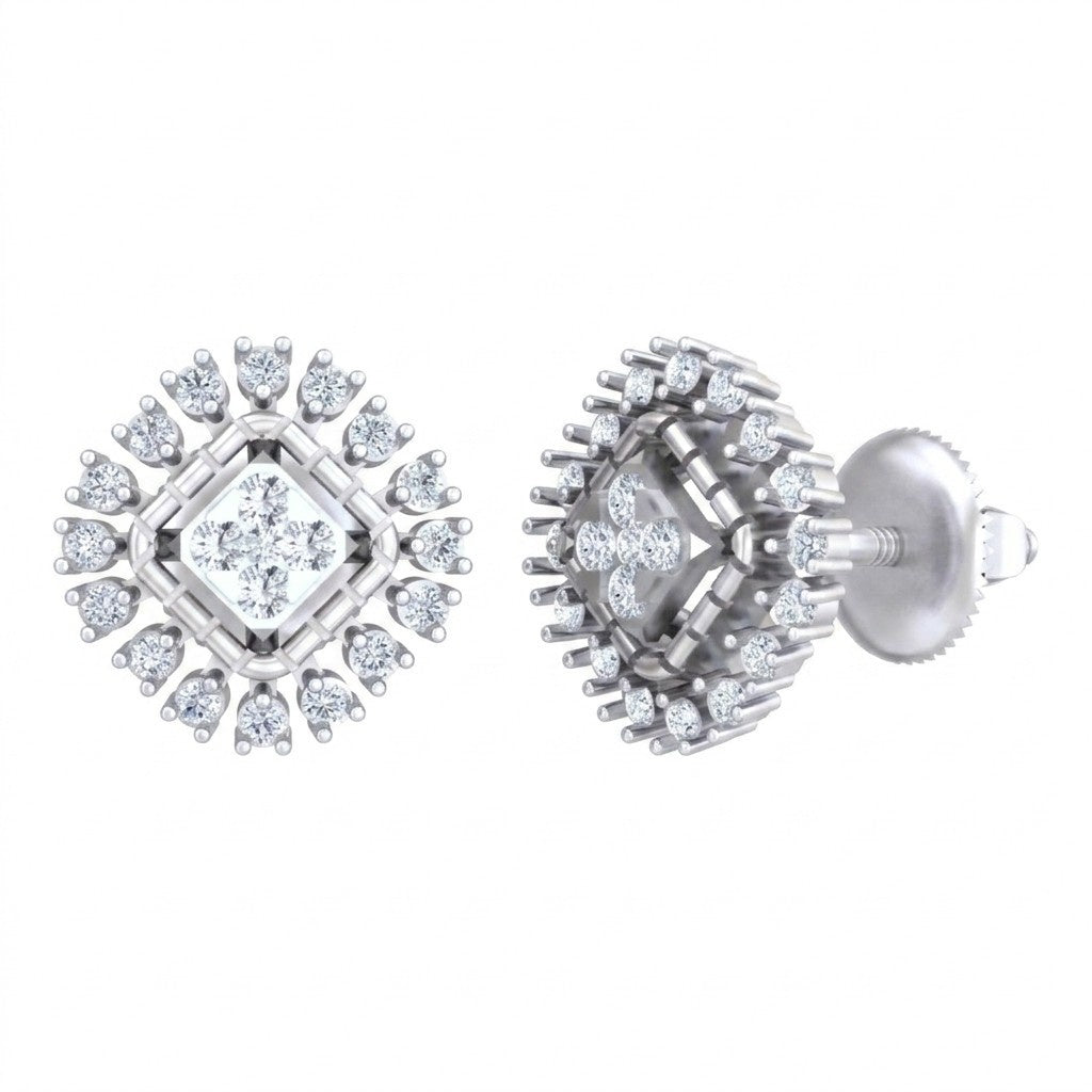 White gold and diamond stud earring  on a white background.