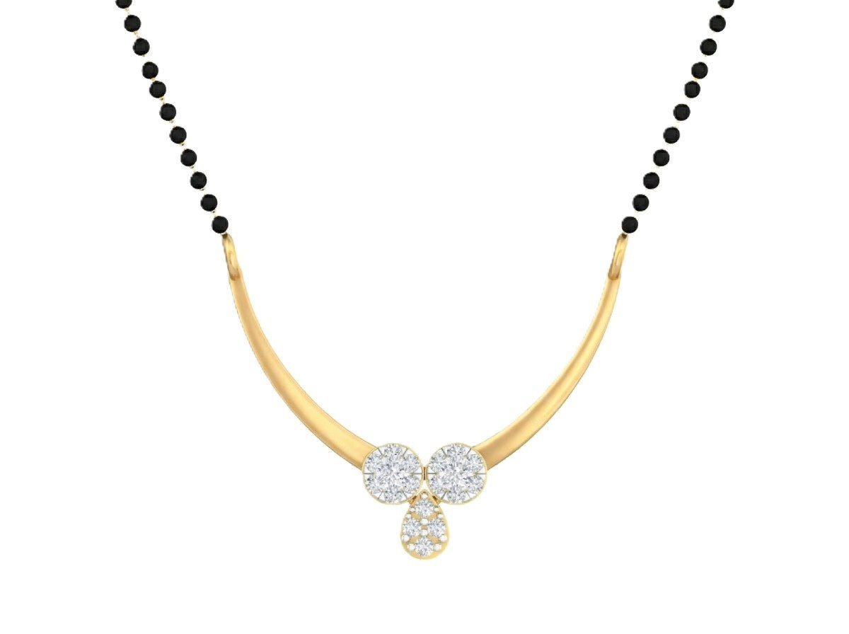 Yellow gold & diamond modern floral mangalsutra on white background