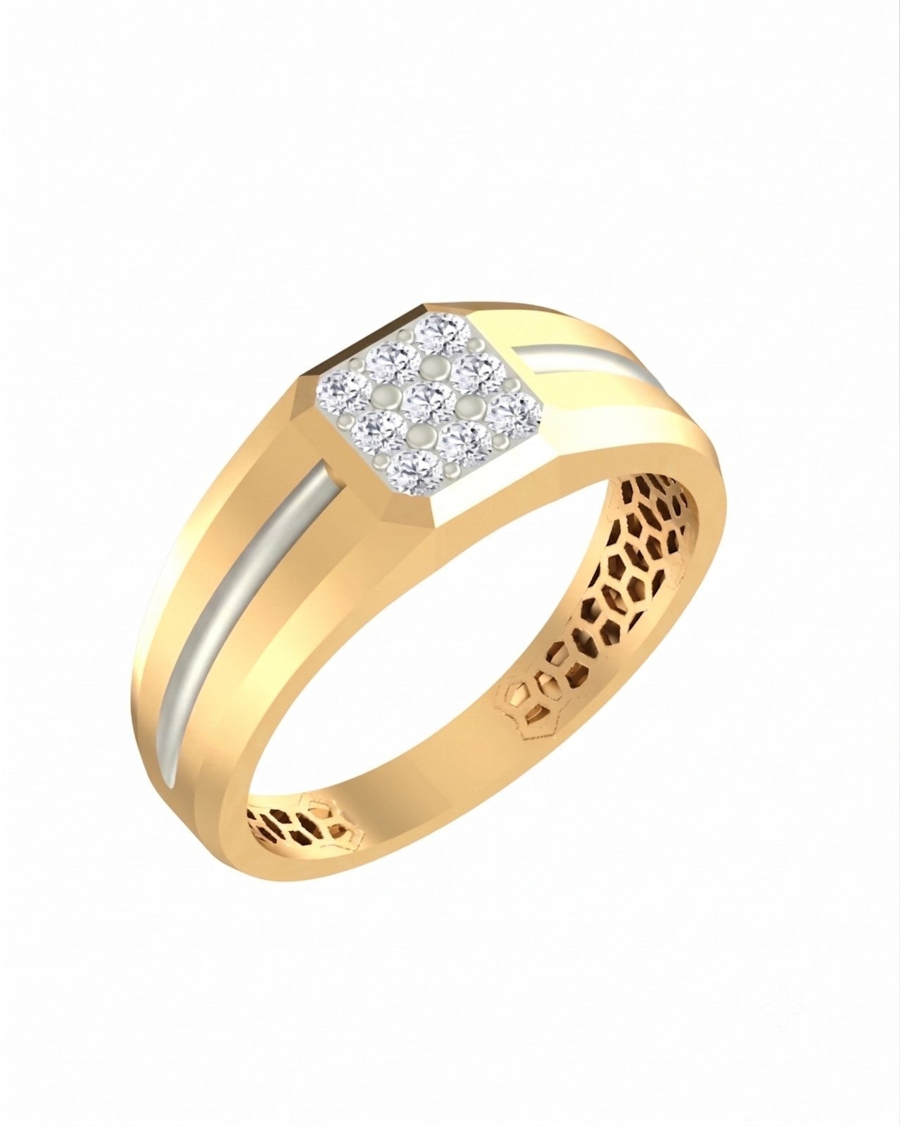 Yellow gold and diamond band ring for men featuring a sparkling diamond accents.