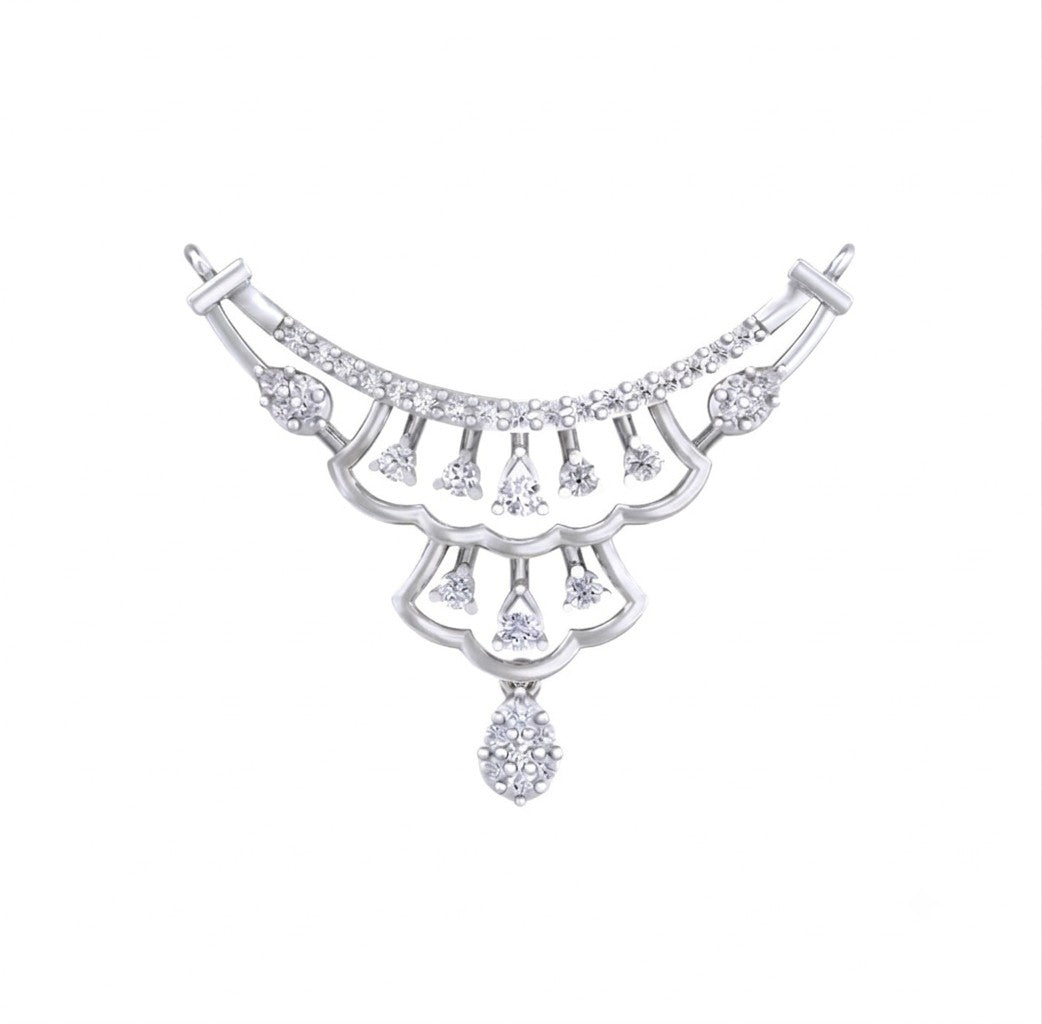 White gold and diamond with teardrop design on a white background.