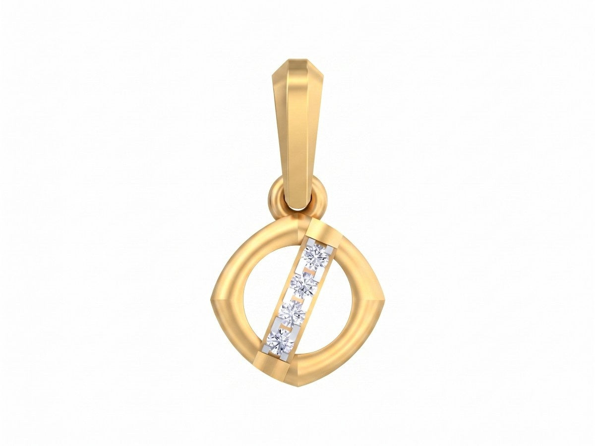 Gold pendant with diamond accents on a white background