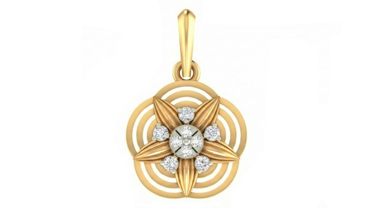 Gold pendant with diamond accents on a white background