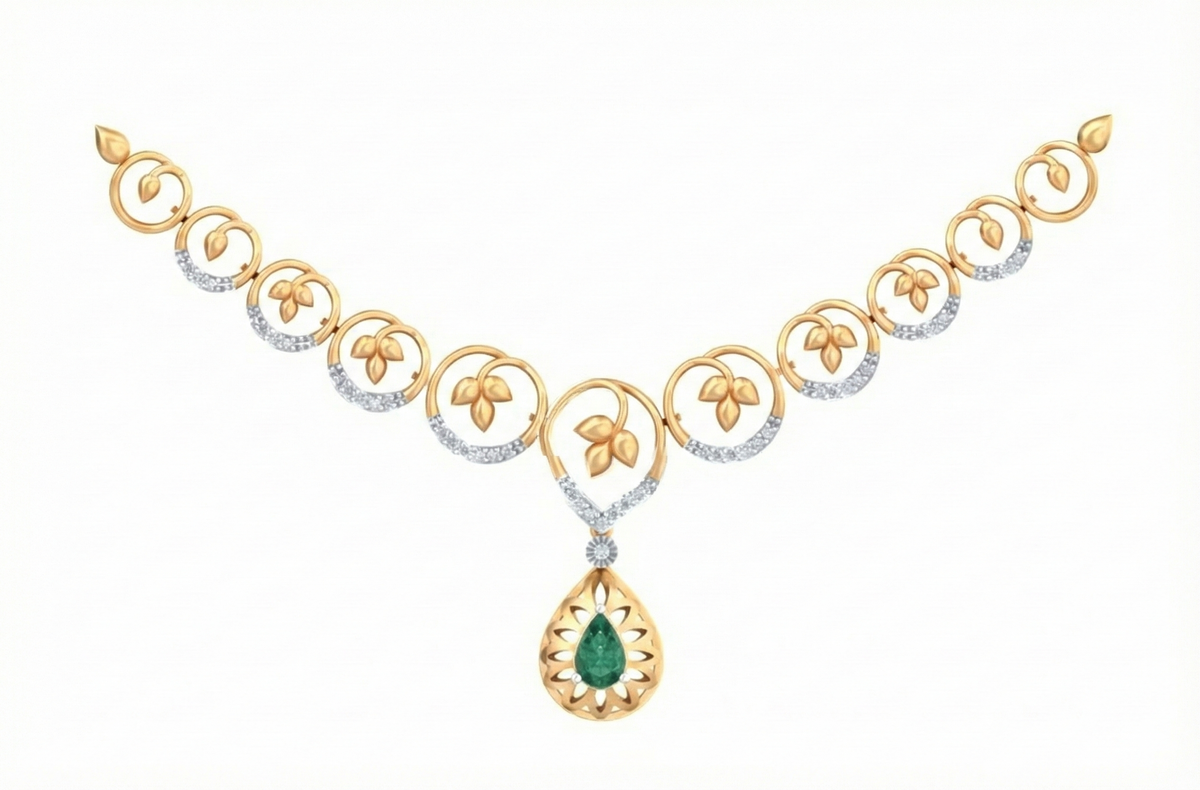 14K Gold & Diamond Women Gemstone Necklace Set KRB44063NR