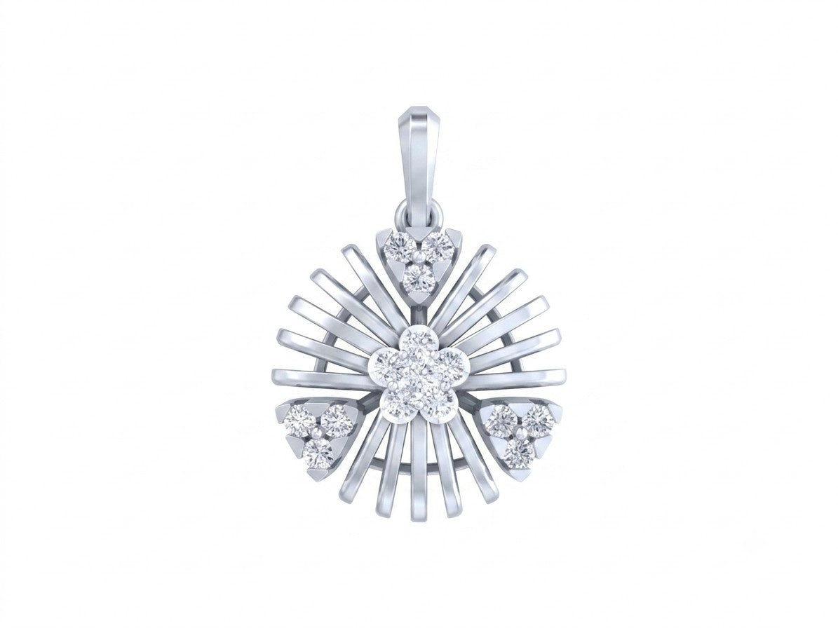 White gold and diamond floral pendant on white background