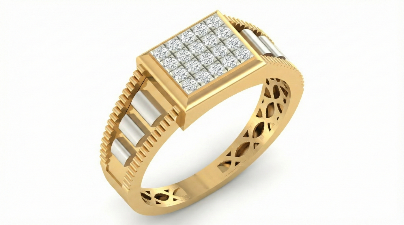 Gold & Diamond Band Ring For Men KRC20164
