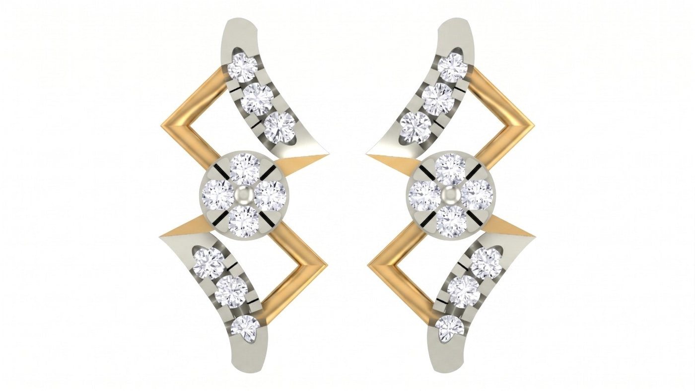 Yellow gold and diamond dailywear stud earrings on a white background