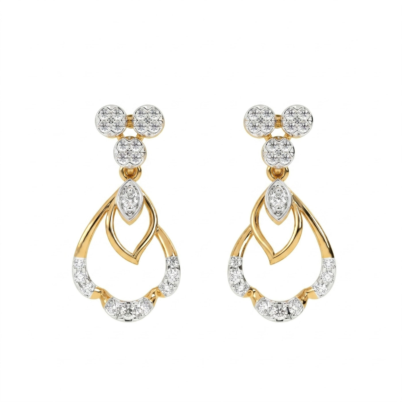 Yellow gold and diamond dailywear stud earrings on a white background
