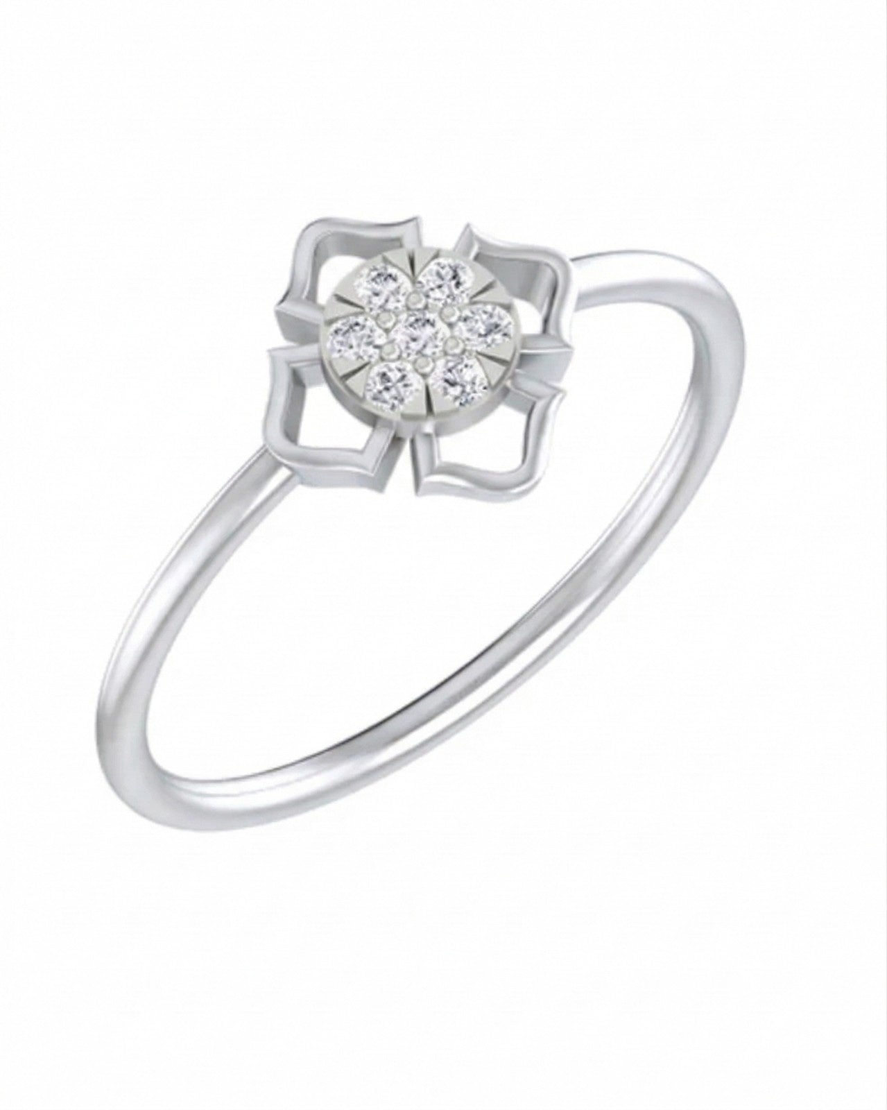 White gold ring with a heart-shaped diamond on a white background