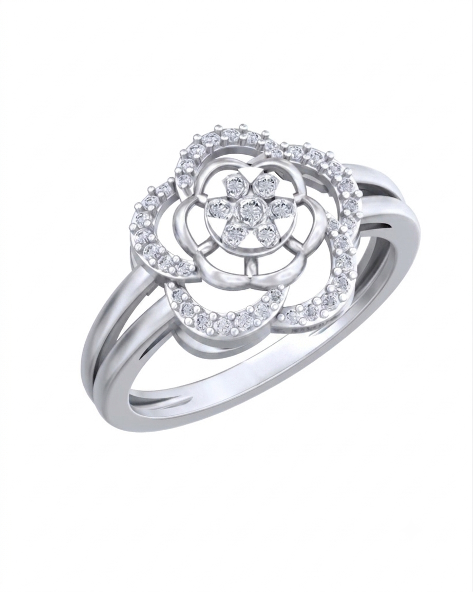 Gold & Diamond Floral Ring For Women KRC10402