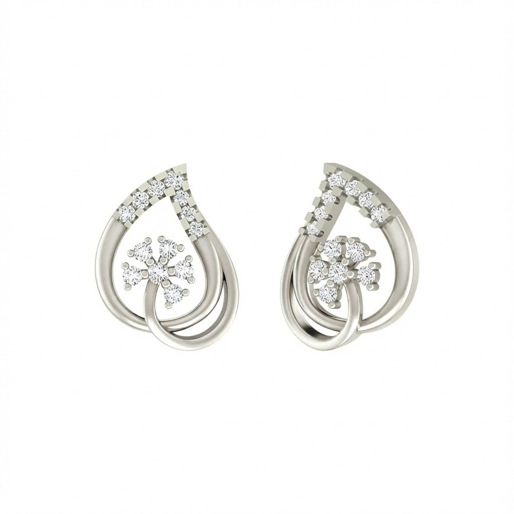 White gold and Diamond stud  earrings on a white background
