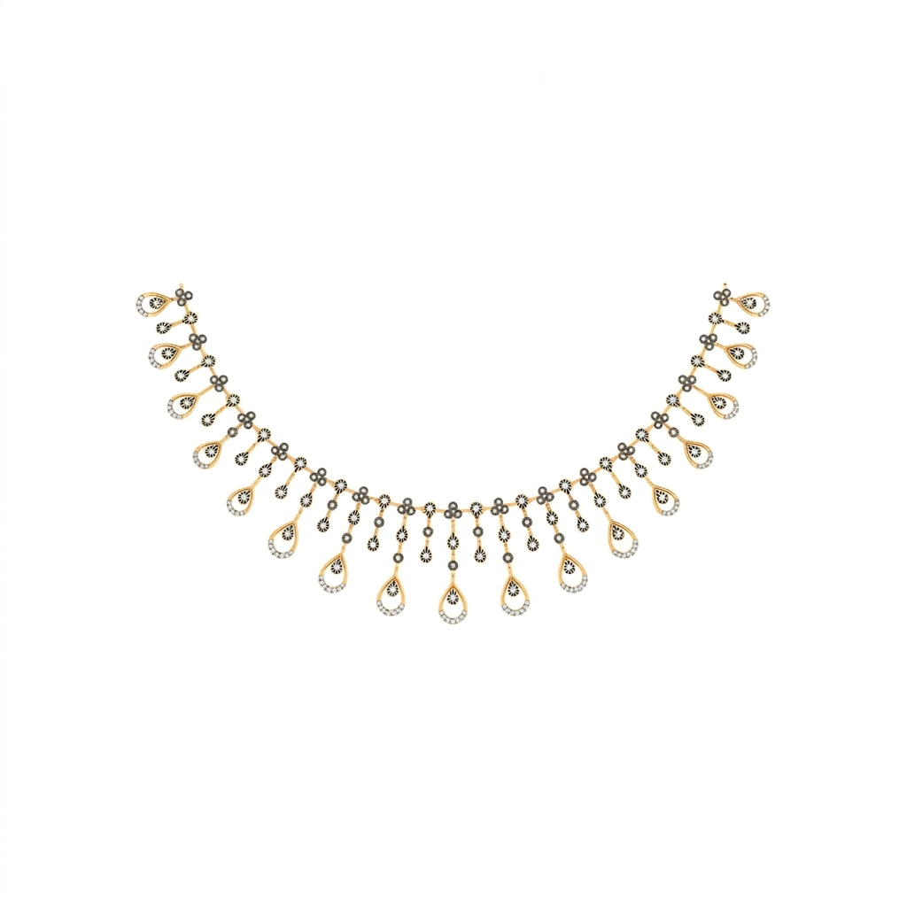 18K Gold & Diamond Choker Necklace Set KNCK-1139A