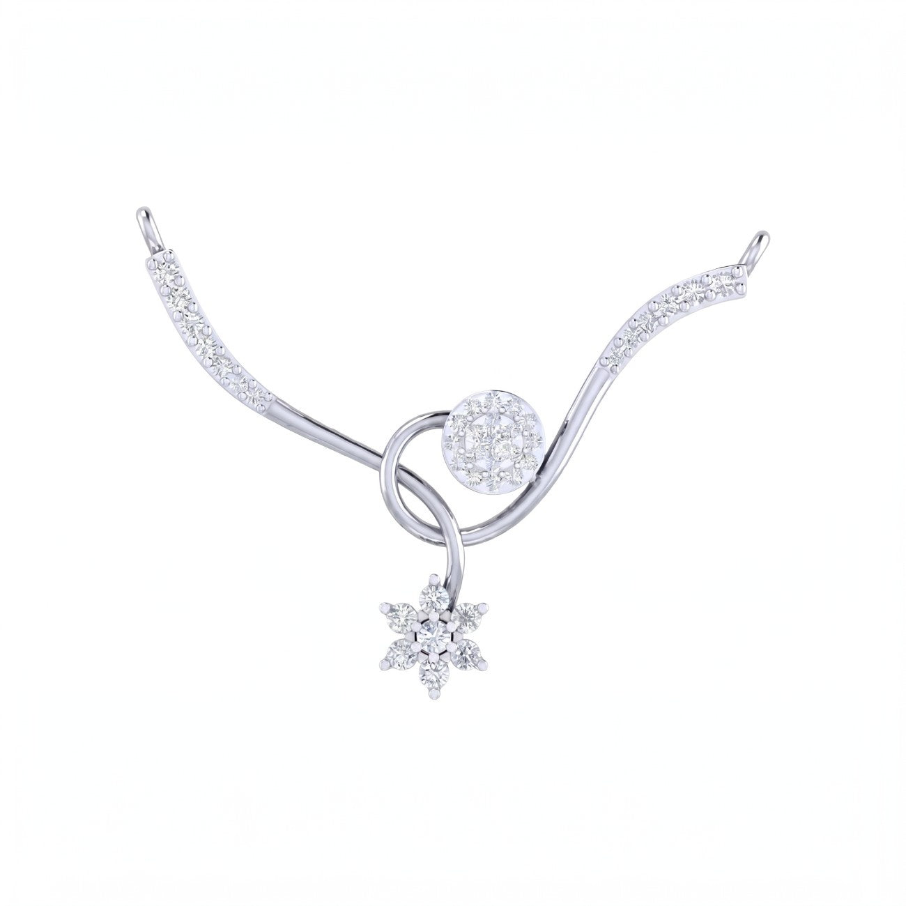 White Gold & Diamond Floral Mangalsutra on white background
