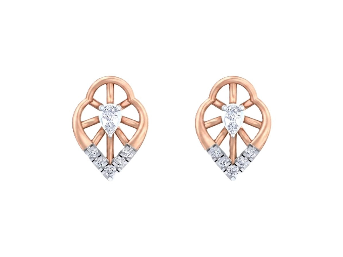 Rose gold and diamond stud earring on a white background.