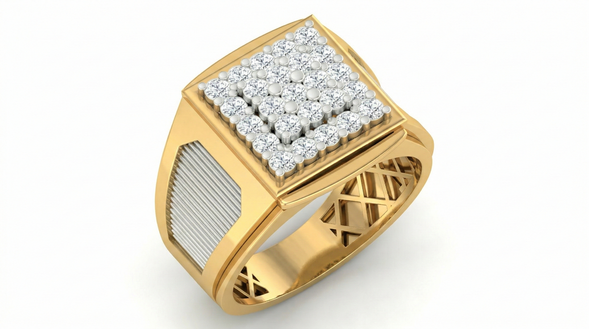 18K Gold & Diamond Band Ring For Men KRA60162