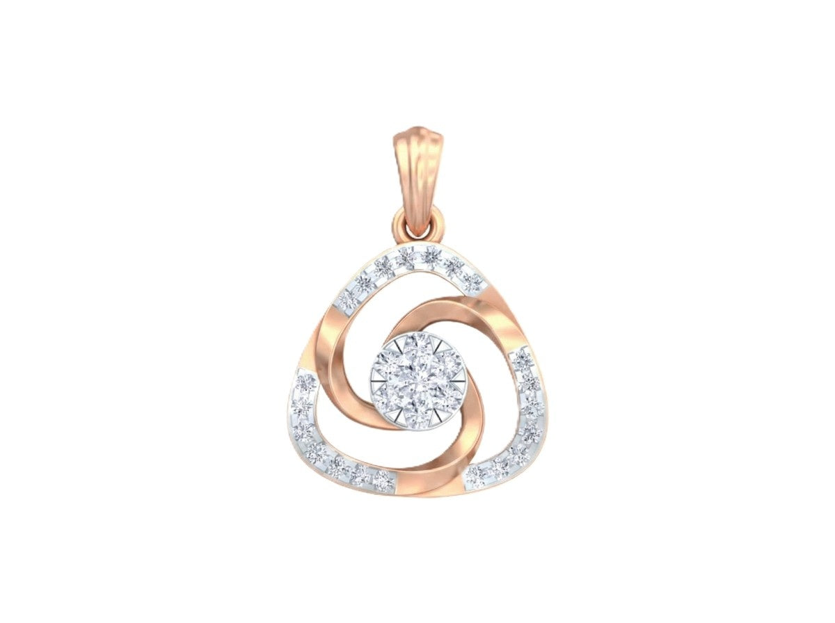 Rose gold and diamond pendant on white background