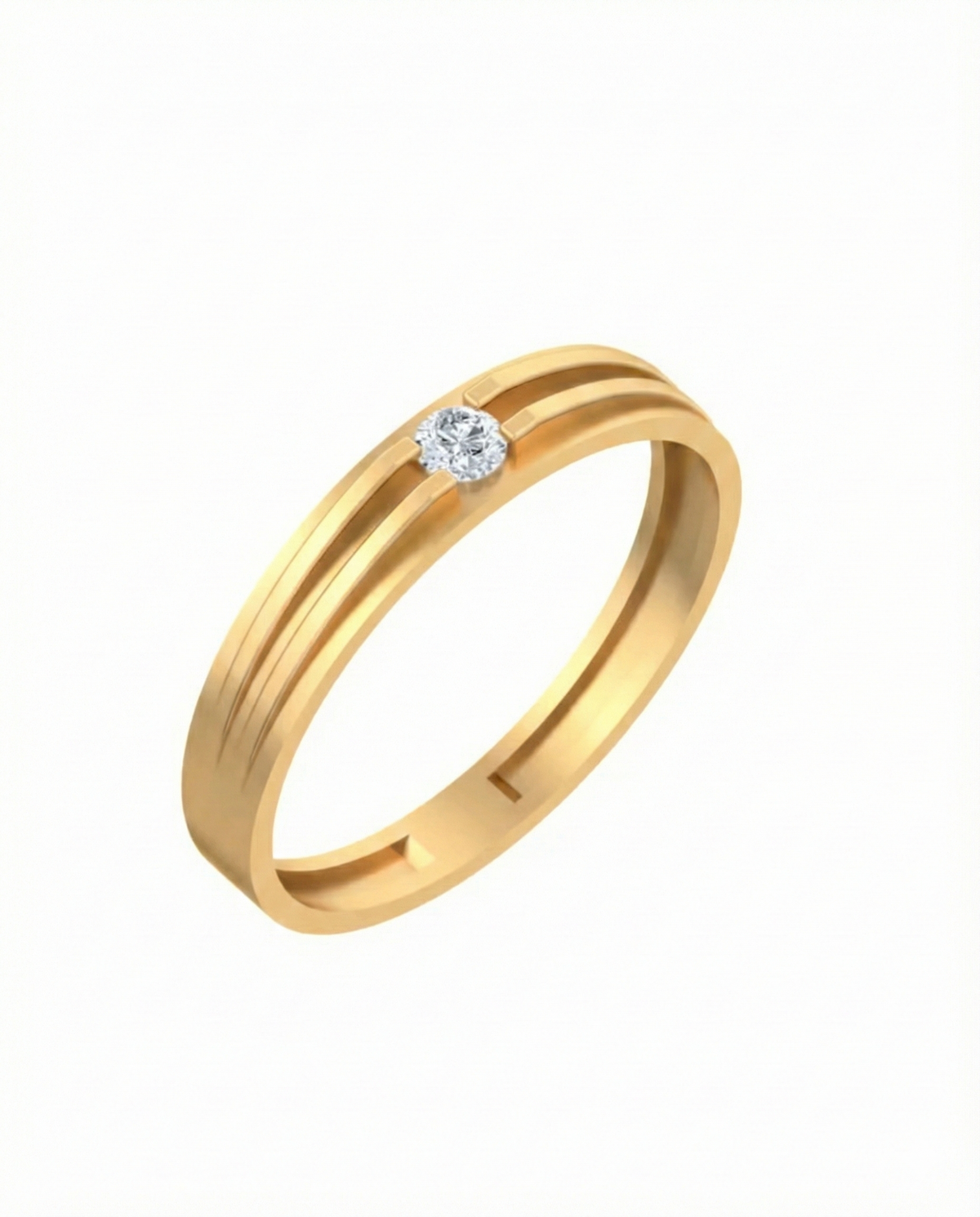 18K Gold & Diamond Solitaire Band Ring For Men KSK219