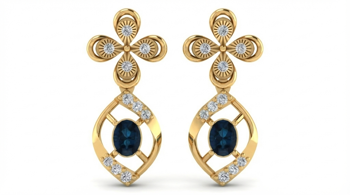 14K Gold & Diamond Women Gemstone Earring KRB44082EG-A