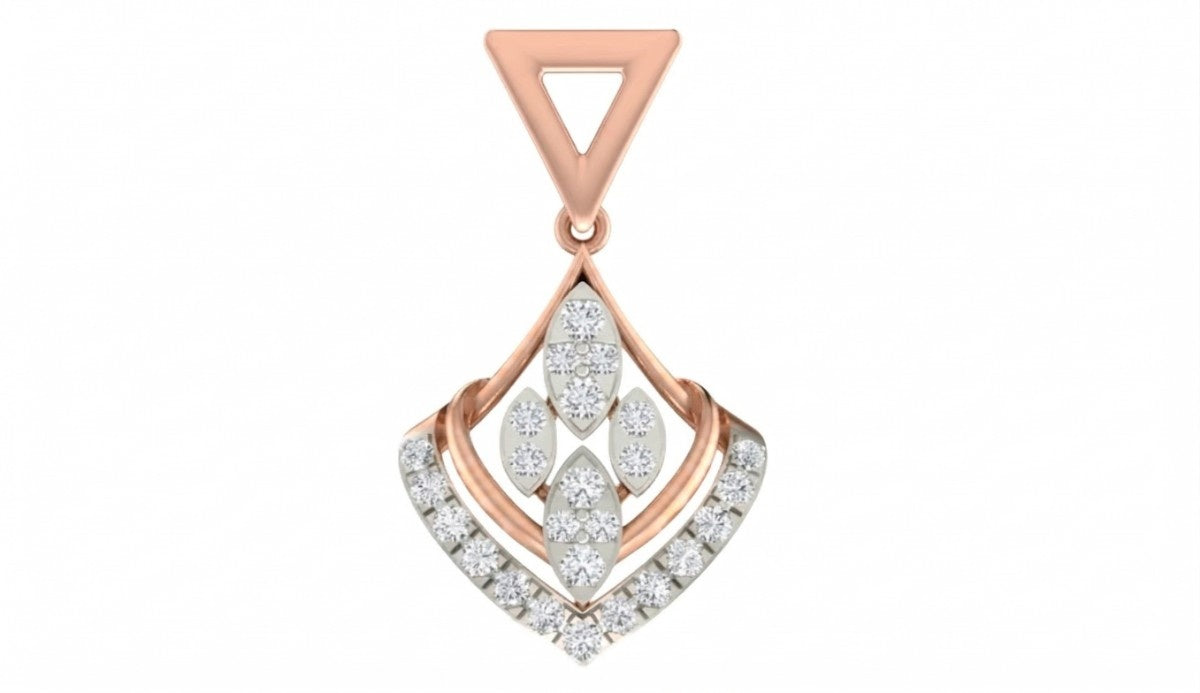 Rose gold and diamond pendant on a white background