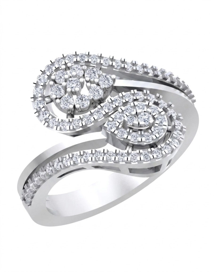 A white gold and diamond gold spiral ring, shown on a plain white background.