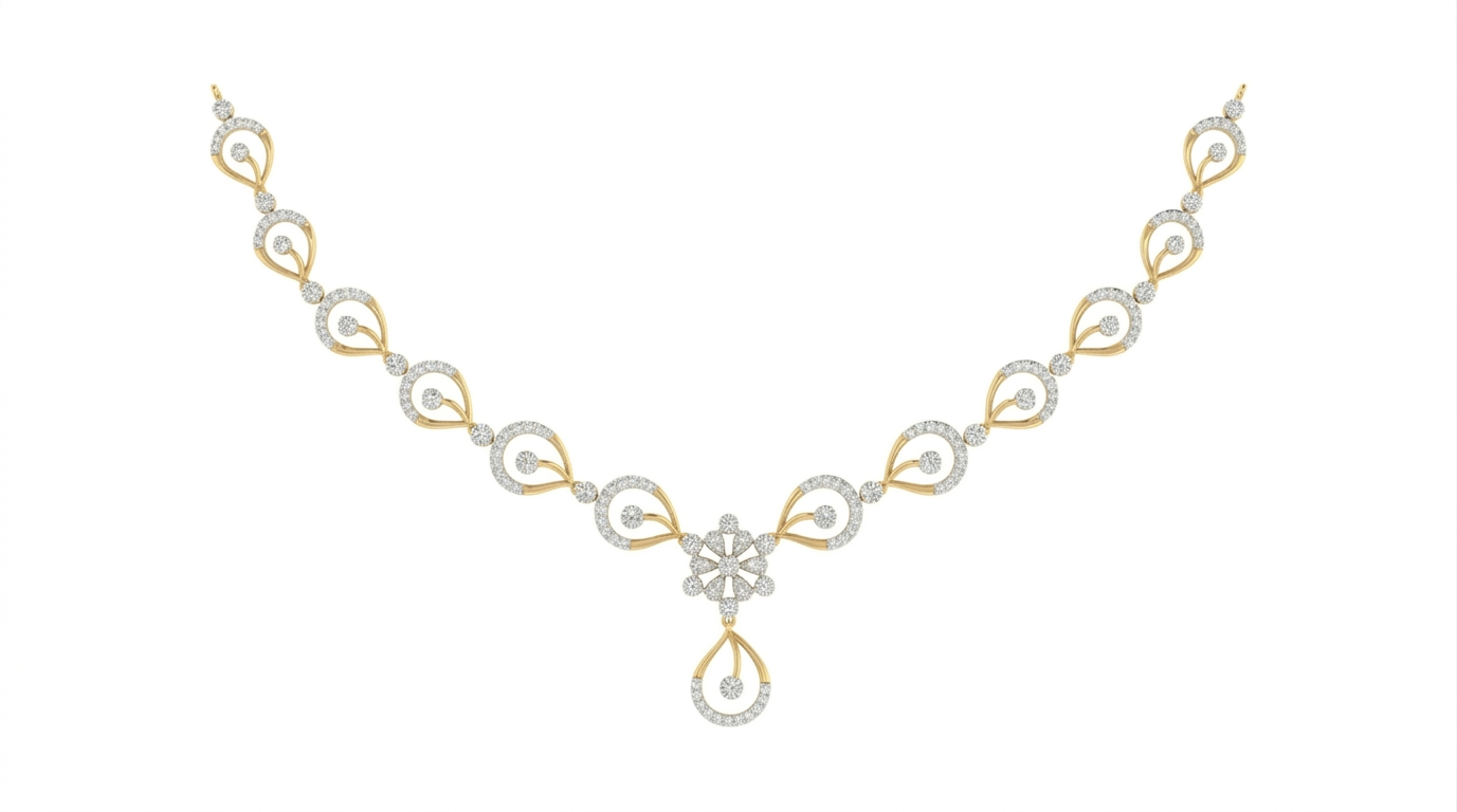 Two-tone gold and diamond necklace on a white background