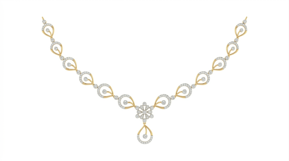 14K गोल्ड और डायमंड लाइटवेट नेकलेस सेट KRH44039N-A
