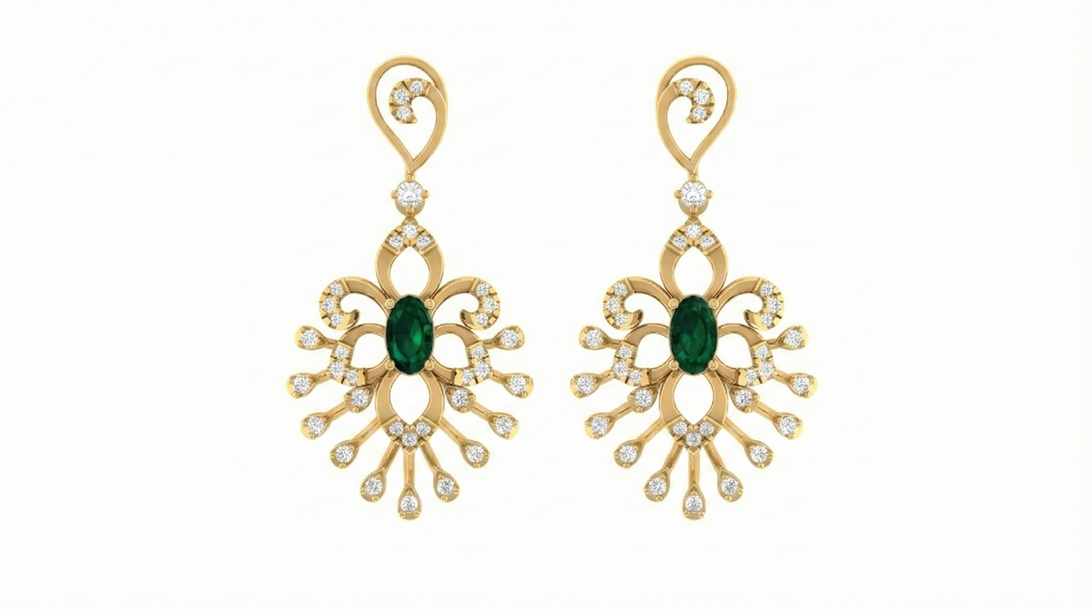 14K Gold & Diamond Women Gemstone Earring KRI44020ER