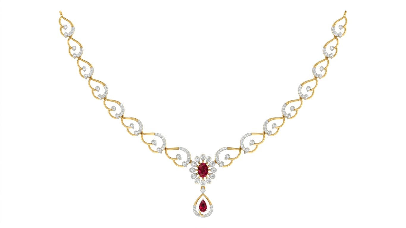 Gold & Diamond Gemstone Necklace Set KRC60079