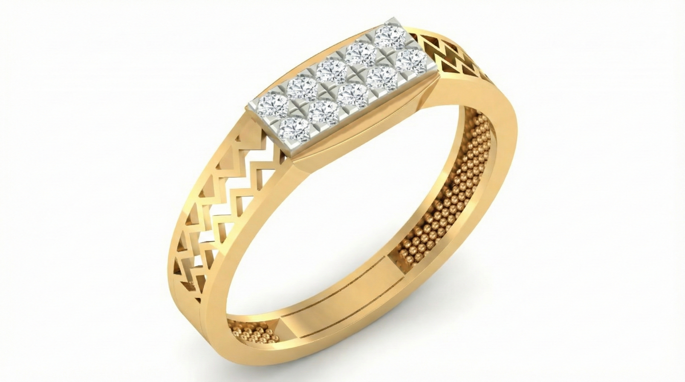 Gold & Diamond Band Ring For Men KRB20098
