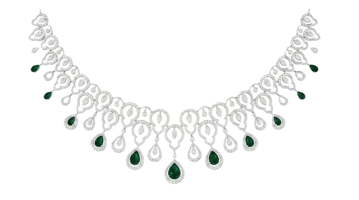 14K Gold & Diamond Gemstone Necklace Set KRI44029NR